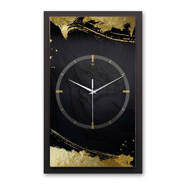 3D Wanduhr "Gold on Black" aus gebürstetem Aluminium & MDF mit leisem Funk- oder Quarzuhrwerk