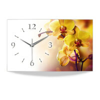 Orchidee gelb Designer-Wanduhr mit leisem Uhrwerk aus Alu