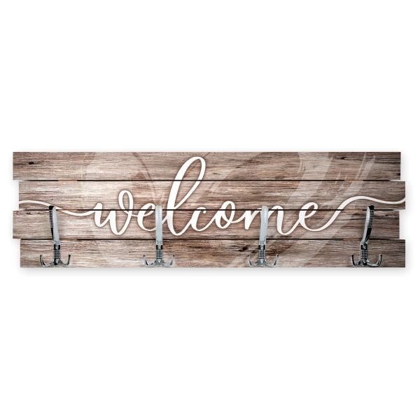 Wandgarderobe Welcome aus Holz Shabby-Chic-Design farbig...