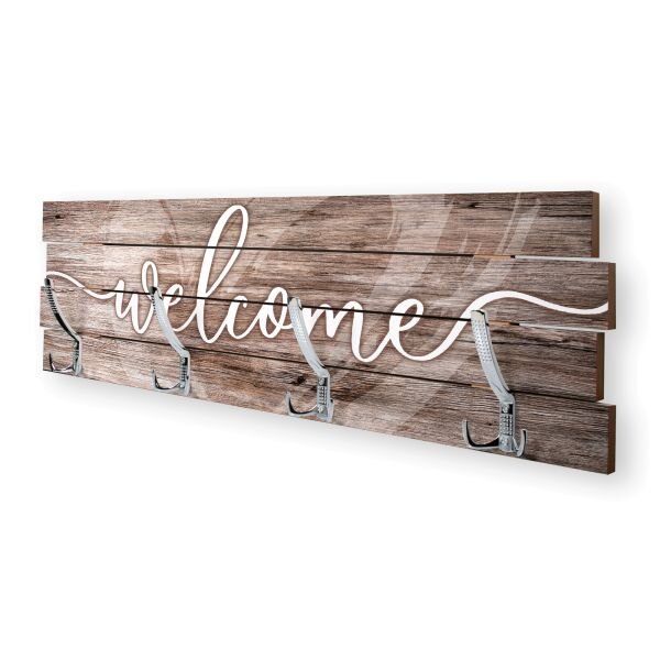 Wandgarderobe Welcome aus Holz Shabby-Chic-Design farbig...