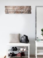 Wandgarderobe Welcome aus Holz Shabby-Chic-Design farbig bedruckt ca. 30x100cm 4 Doppel-Haken