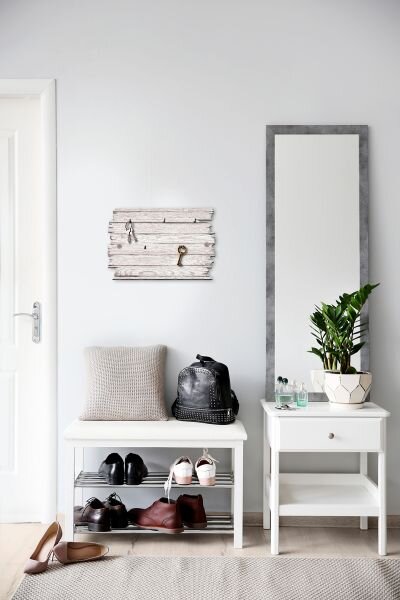 Schl&uuml;sselbrett "Holzoptik wei&szlig;" im Shabby-Style aus Holz mit 5 Haken