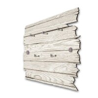 Schl&uuml;sselbrett "Holzoptik wei&szlig;" im Shabby-Style aus Holz mit 5 Haken
