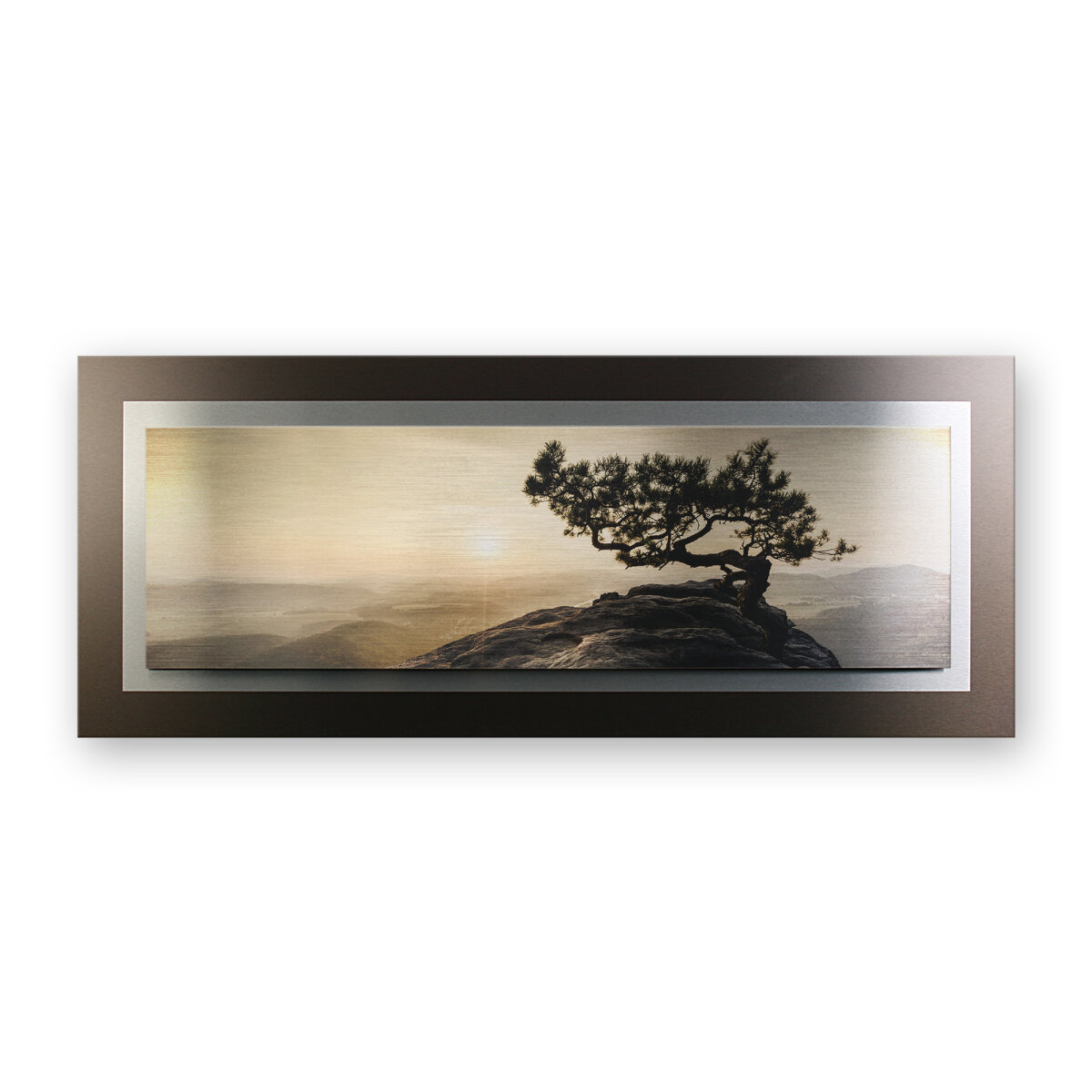 Einsamer Baum &ndash; 3D Alu Metallic Wandbild aus geb&uuml;rstetem Aluminium