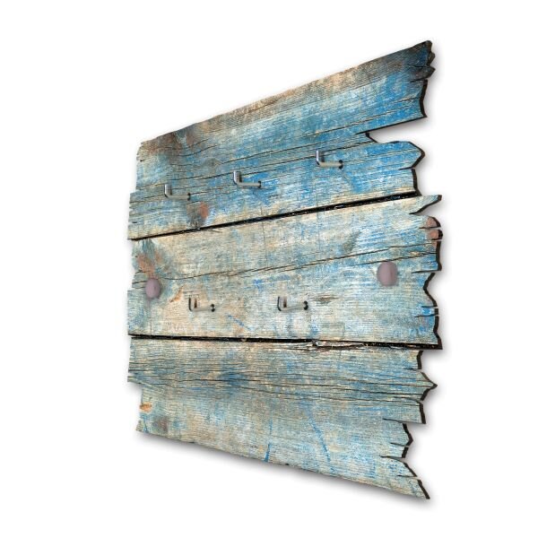 Schlüsselbrett "Holzstruktur blau" aus Holz im Shabby-Style mit 5 Haken