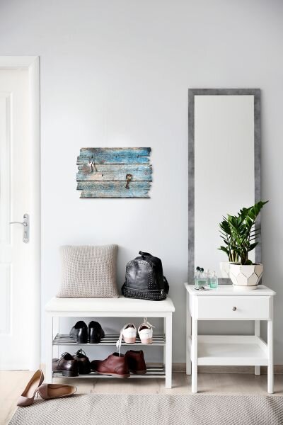 Schlüsselbrett "Holzstruktur blau" aus Holz im Shabby-Style mit 5 Haken