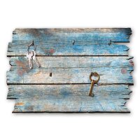 Schlüsselbrett "Holzstruktur blau" aus Holz im Shabby-Style mit 5 Haken