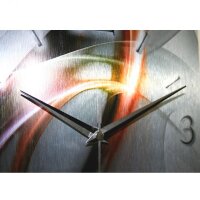 Abstrakt Orange-Rot Designer-Wanduhr mit leisem Uhrwerk aus Alu