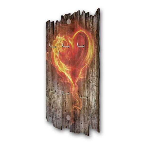 Schlüsselbrett "Flammendes Herz" im Shabby-Style aus Holz mit 6 Haken