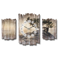 Einsamer Baum Shabby chic Dreiteilige Wanduhr aus MDF mit leisem Funk- oder Quarzuhrwerk