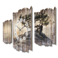 Einsamer Baum Shabby chic Dreiteilige Wanduhr aus MDF mit leisem Funk- oder Quarzuhrwerk
