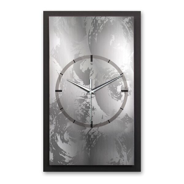 3D Wanduhr "Silver Swirl" aus gebürstetem Aluminium & MDF mit leisem Funk- oder Quarzuhrwerk