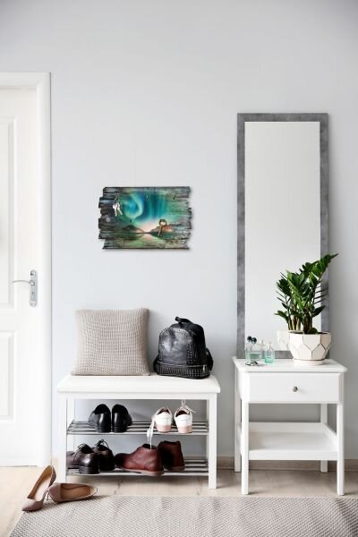 Schlüsselbrett "Nordlicht" aus Holz im Shabby-Style mit 5 Haken