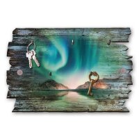 Schlüsselbrett "Nordlicht" aus Holz im Shabby-Style mit 5 Haken