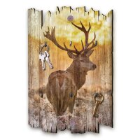 Schl&uuml;sselbrett "Hirsch im Abendrot" im Shabby-Style aus Holz mit 6 Haken