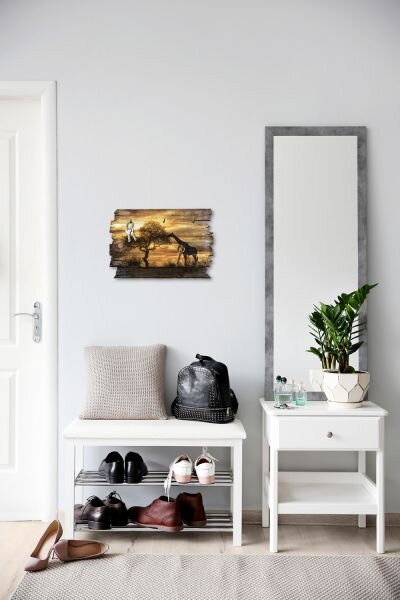 Schl&uuml;sselbrett "Giraffe in Afrika" im Shabby-Style aus Holz mit 5 Haken