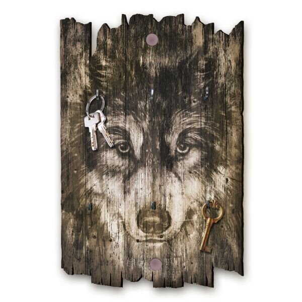 Schlüsselbrett "Wolfsblick" im Shabby-Style aus Holz mit 6 Haken