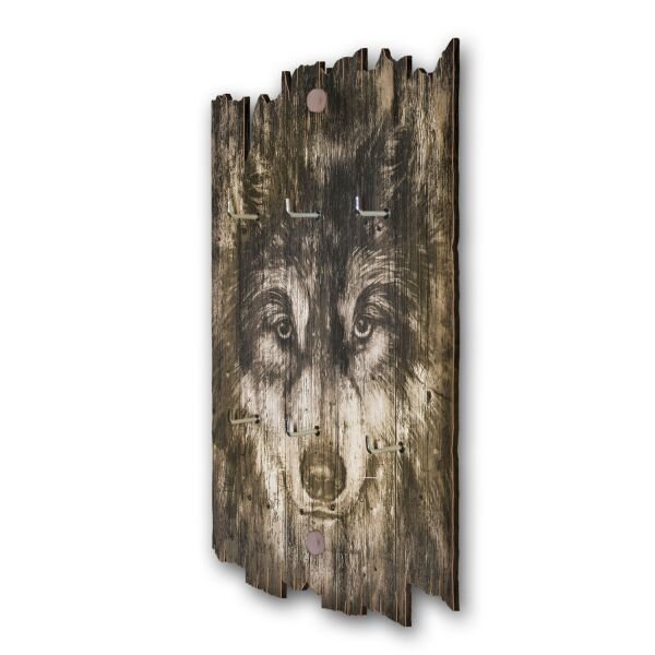 Schlüsselbrett "Wolfsblick" im Shabby-Style aus Holz mit 6 Haken