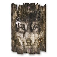 Schlüsselbrett "Wolfsblick" im Shabby-Style aus Holz mit 6 Haken