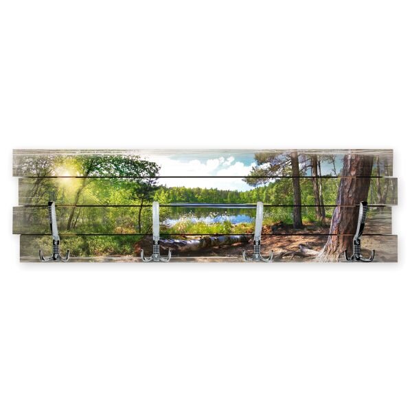Wandgarderobe Wald See aus Holz Shabby-Chic-Design farbig...