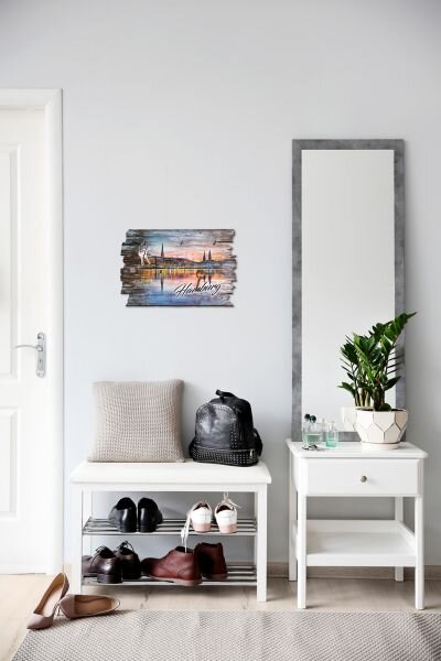 Schl&uuml;sselbrett "Hamburg" aus Holz im Shabby-Style mit 5 Haken
