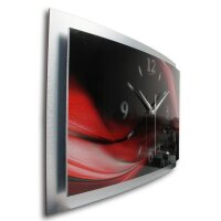 3D Design-Wanduhr "Abstrakt red & black" aus gebürstetem Aluminium mit flüsterleisem Uhrwerk | B-Ware