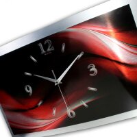 3D Design-Wanduhr "Abstrakt red & black" aus gebürstetem Aluminium mit flüsterleisem Uhrwerk | B-Ware