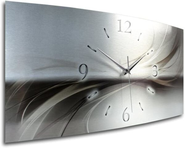 3D Designer-Wanduhr „Abstrakt silber“ aus gebürstetem Aluminium