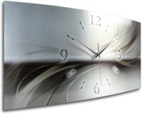 3D Designer-Wanduhr „Abstrakt silber“ aus gebürstetem Aluminium