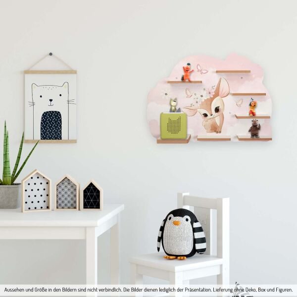 Sammel-Regal "Reh mit Blumenkranz" für Musikbox und Figuren fürs Kinderzimmer aus MDF