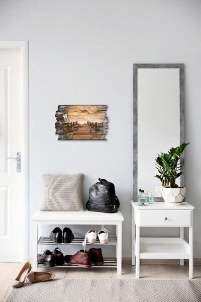 Schlüsselbrett "Holzsteg zum Meer" im Shabby Style aus Holz mit 5 Haken