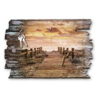 Schlüsselbrett "Holzsteg zum Meer" im Shabby Style aus Holz mit 5 Haken
