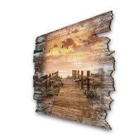 Schlüsselbrett "Holzsteg zum Meer" im Shabby Style aus Holz mit 5 Haken