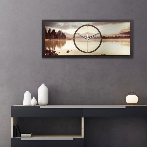 3D Wanduhr "Calm Lake" aus gebürstetem Aluminium & MDF quer mit leisem Funk- oder Quarzuhrwerk