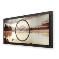 3D Wanduhr "Calm Lake" aus gebürstetem Aluminium & MDF quer mit leisem Funk- oder Quarzuhrwerk