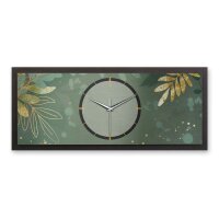 3D Wanduhr "Green & Gold" aus geb&uuml;rstetem Aluminium & MDF quer mit leisem Funk- oder Quarzuhrwerk