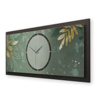 3D Wanduhr "Green & Gold" aus geb&uuml;rstetem Aluminium & MDF quer mit leisem Funk- oder Quarzuhrwerk