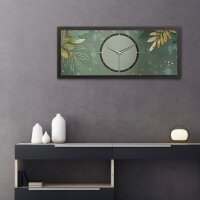 3D Wanduhr "Green & Gold" aus geb&uuml;rstetem Aluminium & MDF quer mit leisem Funk- oder Quarzuhrwerk