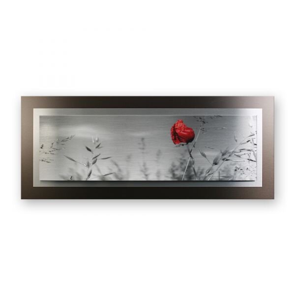 Mohnblume &ndash; 3D Alu Metallic Wandbild aus geb&uuml;rstetem Aluminium