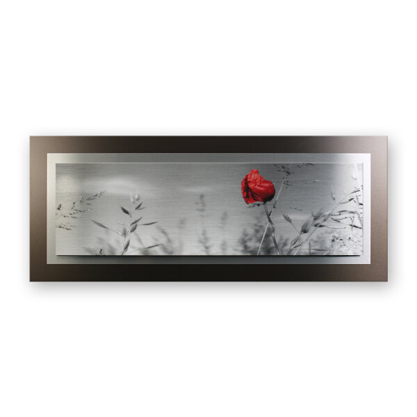 Mohnblume &ndash; 3D Alu Metallic Wandbild aus geb&uuml;rstetem Aluminium