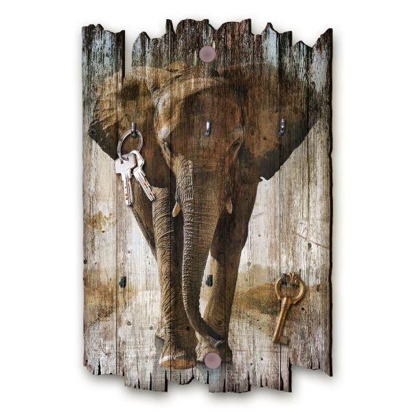 Schlüsselbrett "Elefant" im Shabby-Style aus Holz mit 6 Haken