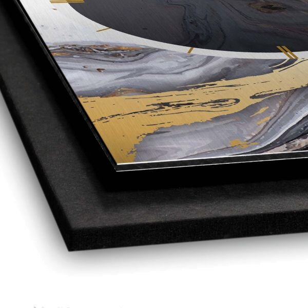 3D Wanduhr "Gold & Black Ink" aus gebürstetem Aluminium & MDF mit leisem Funk- oder Quarzuhrwerk