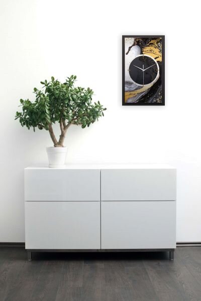 3D Wanduhr "Gold & Black Ink" aus gebürstetem Aluminium & MDF mit leisem Funk- oder Quarzuhrwerk