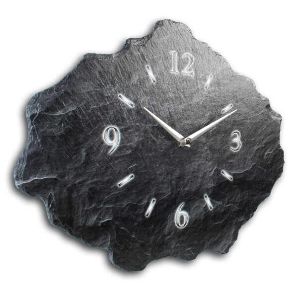 Schiefer Designer Funk-Wanduhr aus echtem Naturschiefer...