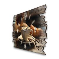 Designer Wanduhr &bdquo;Cappuccino&ldquo; aus Holz im Shabby Style Design mit fl&uuml;sterleisem Uhrwerk