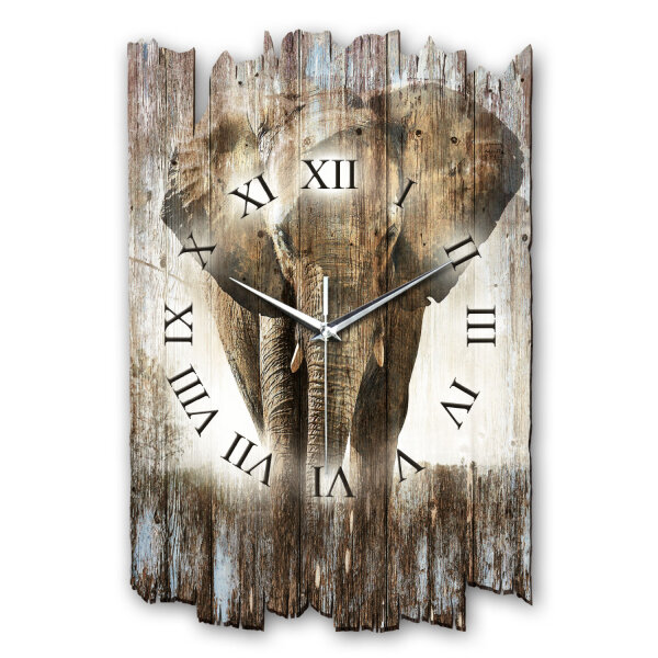 Elefant Designer-Wanduhr aus Holz – leises Uhrwerk