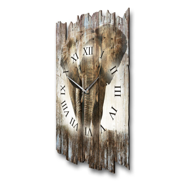 Elefant Designer-Wanduhr aus Holz – leises Uhrwerk