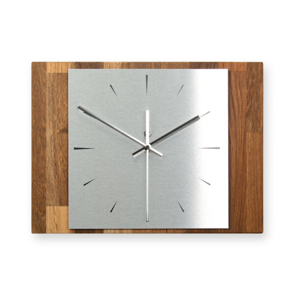 Forma Designer-Wanduhr aus Massivholz &ndash; Alu-Applikation & leises Uhrwerk