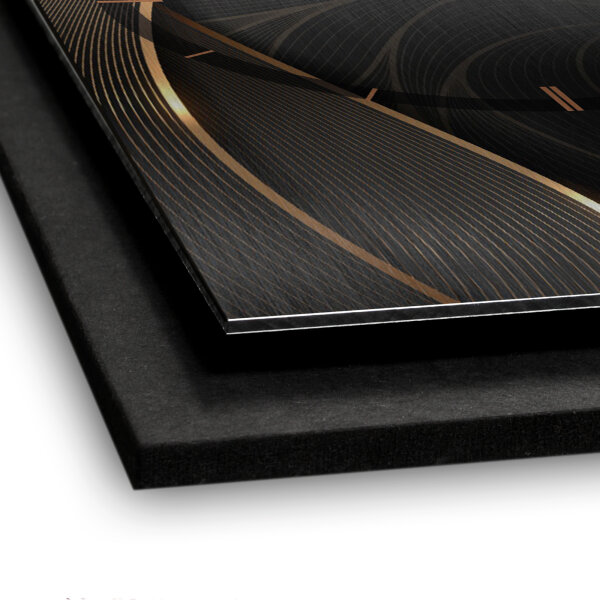 3D Wanduhr "Black & Gold" aus gebürstetem Aluminium & MDF mit leisem Funk- oder Quarzuhrwerk