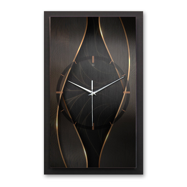3D Wanduhr "Black & Gold" aus gebürstetem Aluminium & MDF mit leisem Funk- oder Quarzuhrwerk